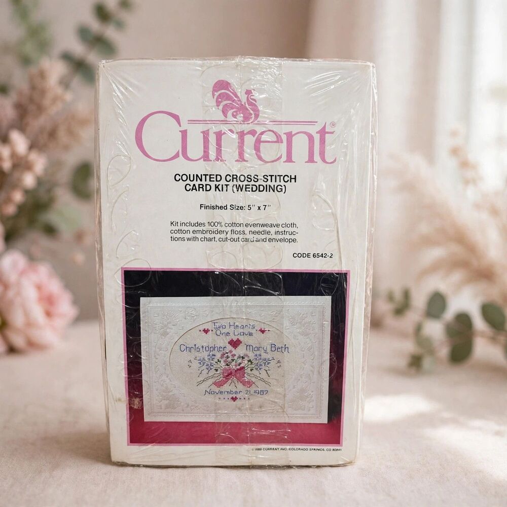 Current Counted Cross Stitch Wedding Card Kit #6542-2 VTG 1988 Sealed